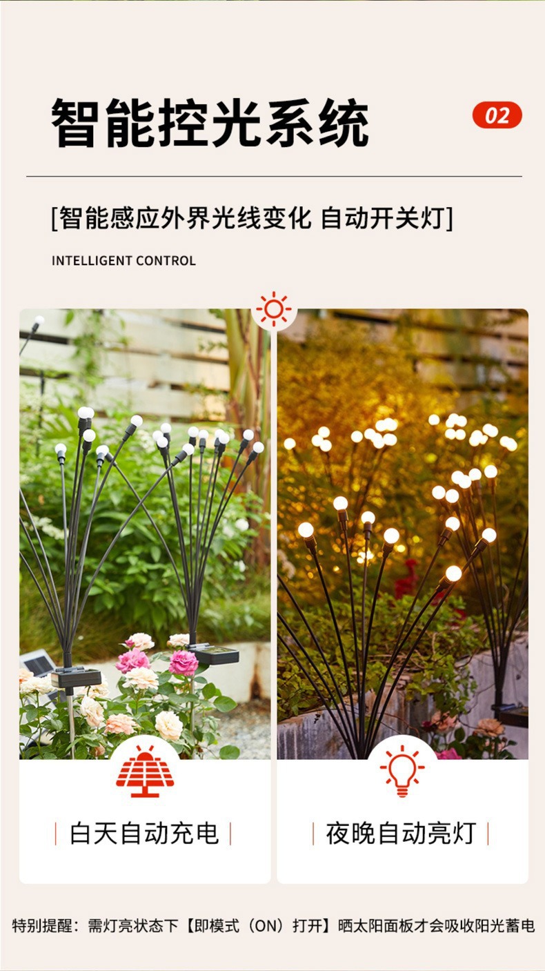 跨境LED风动萤火虫太阳能地插灯户外防水庭院草坪氛围装饰灯露营