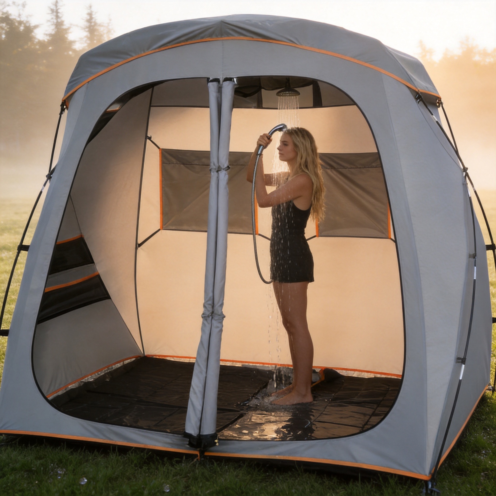 Outdoor double bathing tent, shower tent, dry and wet separate bathroom tent, camping mobile toilet tent