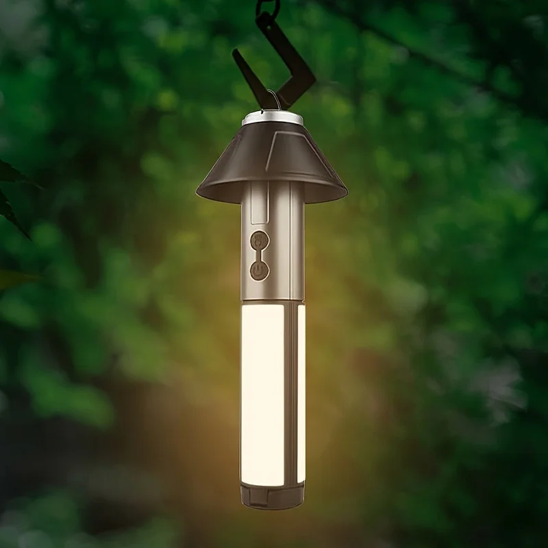 2 合 1 LED 露营灯高亮度手电筒 - 4 节可伸缩杆，270&deg; 可调光束，挂钩设计，可拆卸遮光罩，双用于开关模式，USB 充电露营灯支架底座，户外探险的理想之选