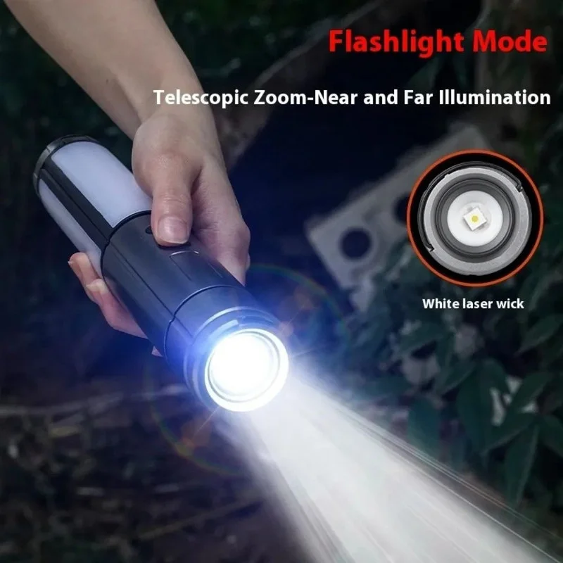 2 合 1 LED 露营灯高亮度手电筒 - 4 节可伸缩杆，270&deg; 可调光束，挂钩设计，可拆卸遮光罩，双用于开关模式，USB 充电露营灯支架底座，户外探险的理想之选