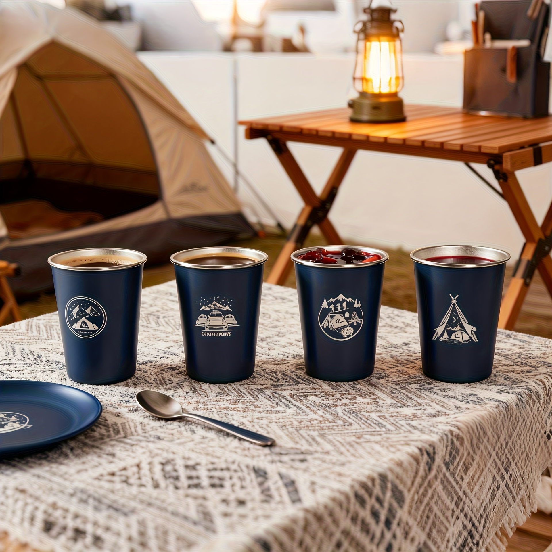 4件户外304不锈钢杯 野营杯子 酒杯 咖啡杯 露营水杯 烧烤 啤酒杯,Gift for Camping
