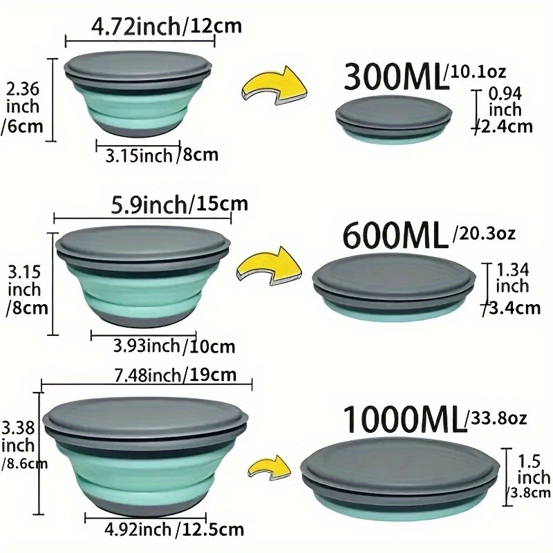 3 Package camping folding bowl, retractable lunch box, salad bowl with lid, bento box, food storage container 