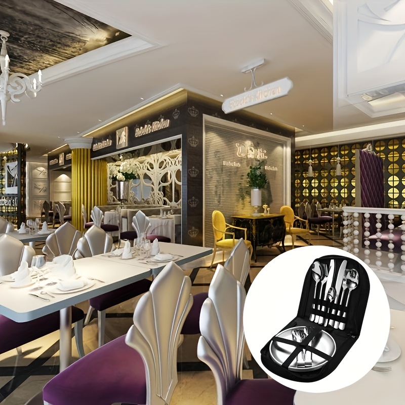 21件套不锈钢露营餐具套装 - 轻便坚固的户外用餐工具,包括盘子、叉子和勺子,非常适合徒步旅行、背包旅行和露营 - 非常适合旅行和户外用餐