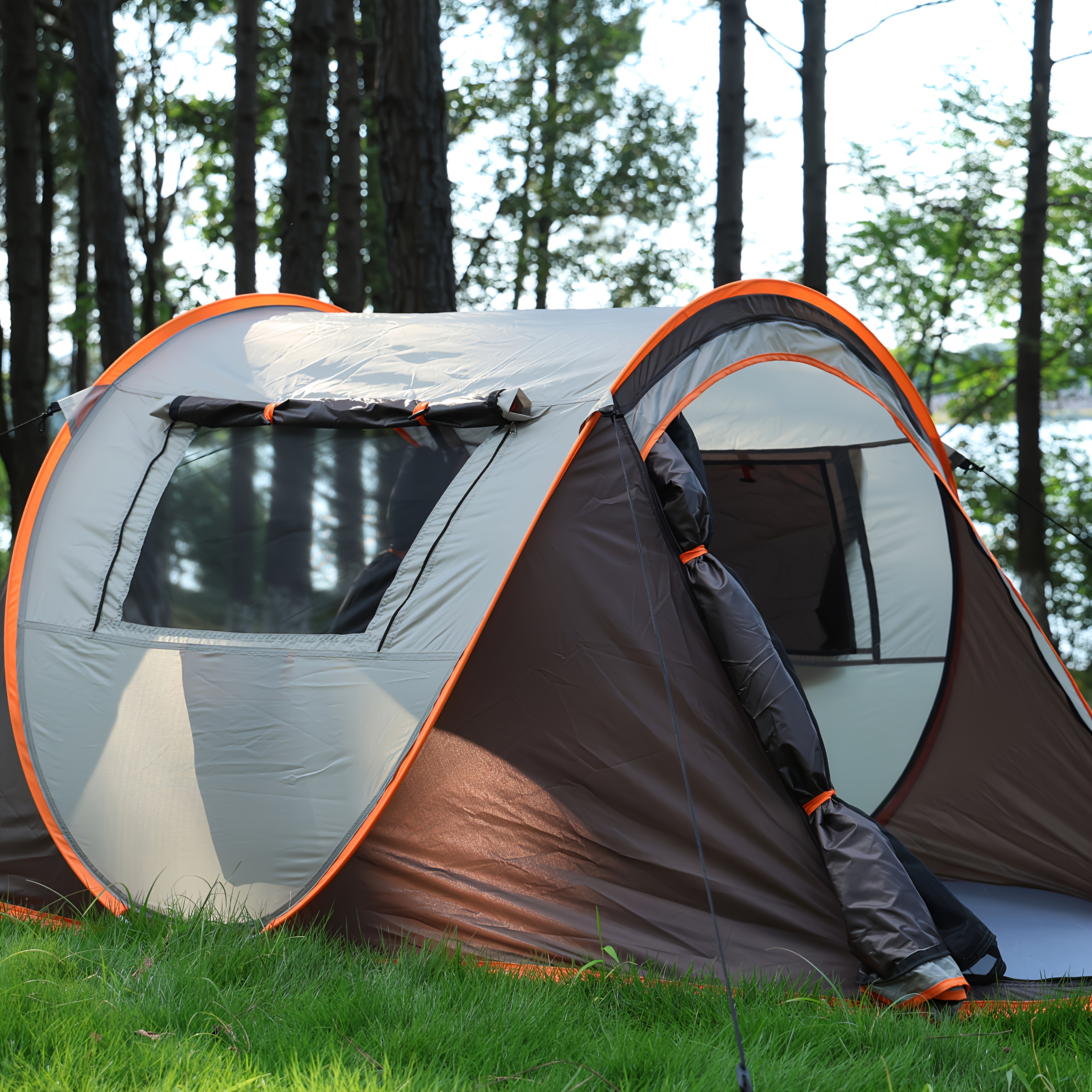 Fully automatic quick-open small tent family pop-up camping outdoor tent Material: Fabric: 190T polyester velvet Pu2000Mm Base fabric: 210D Oxford cloth Pu2000Mm Frame: fiberglass pole 4.5Mm Ground nails: 3.0Mm 8 pcs (1.18*7.09 inches) Windproof rope: 4 pcs (1