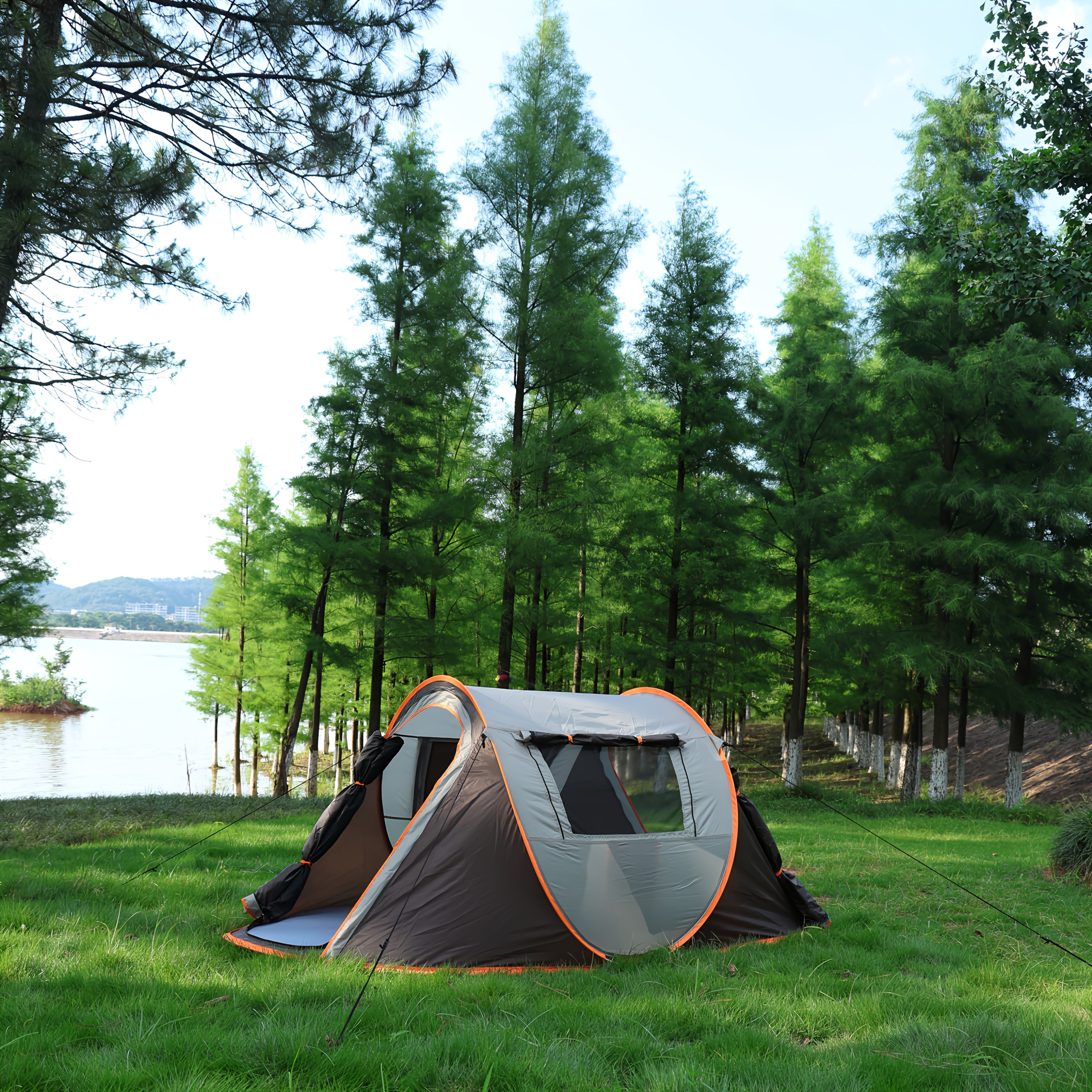 Fully automatic quick-open small tent family pop-up camping outdoor tent Material: Fabric: 190T polyester velvet Pu2000Mm Base fabric: 210D Oxford cloth Pu2000Mm Frame: fiberglass pole 4.5Mm Ground nails: 3.0Mm 8 pcs (1.18*7.09 inches) Windproof rope: 4 pcs (1