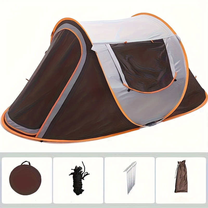 Fully automatic quick-open small tent family pop-up camping outdoor tent Material: Fabric: 190T polyester velvet Pu2000Mm Base fabric: 210D Oxford cloth Pu2000Mm Frame: fiberglass pole 4.5Mm Ground nails: 3.0Mm 8 pcs (1.18*7.09 inches) Windproof rope: 4 pcs (1