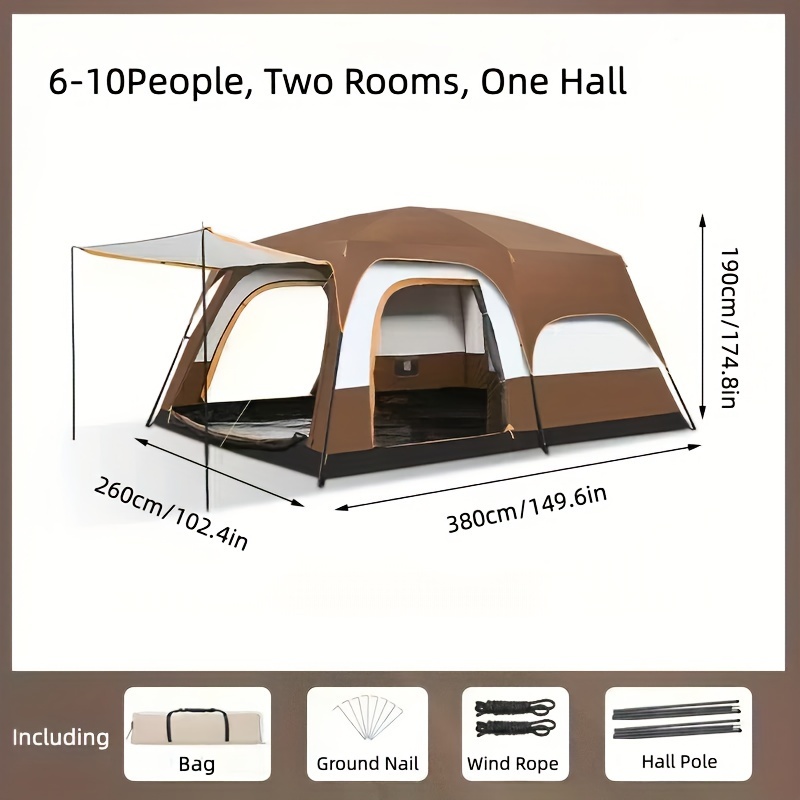 Outdoor two-bedroom and one-living camping tent