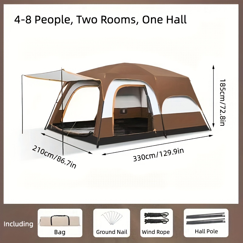 Outdoor two-bedroom and one-living camping tent