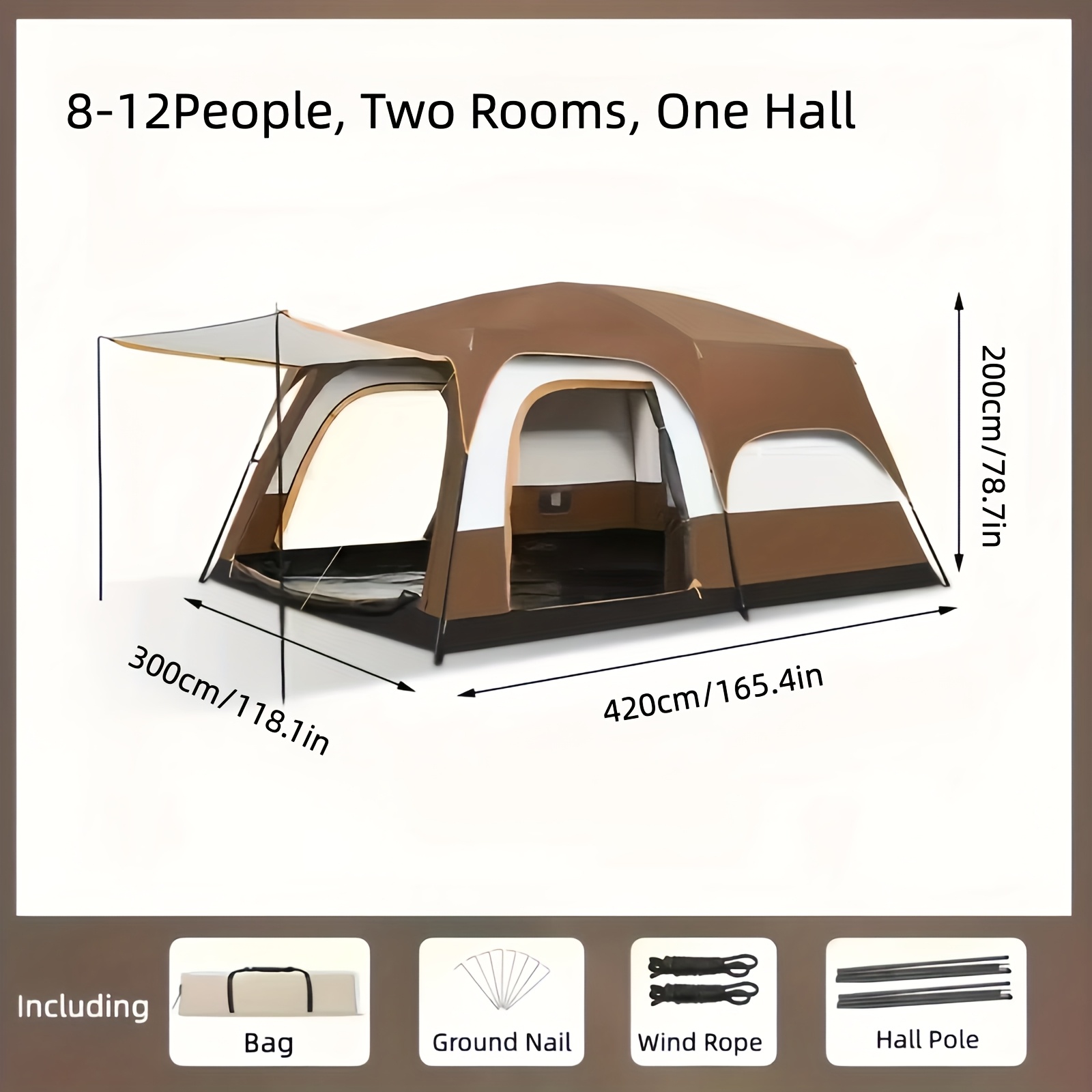 Outdoor two-bedroom and one-living camping tent