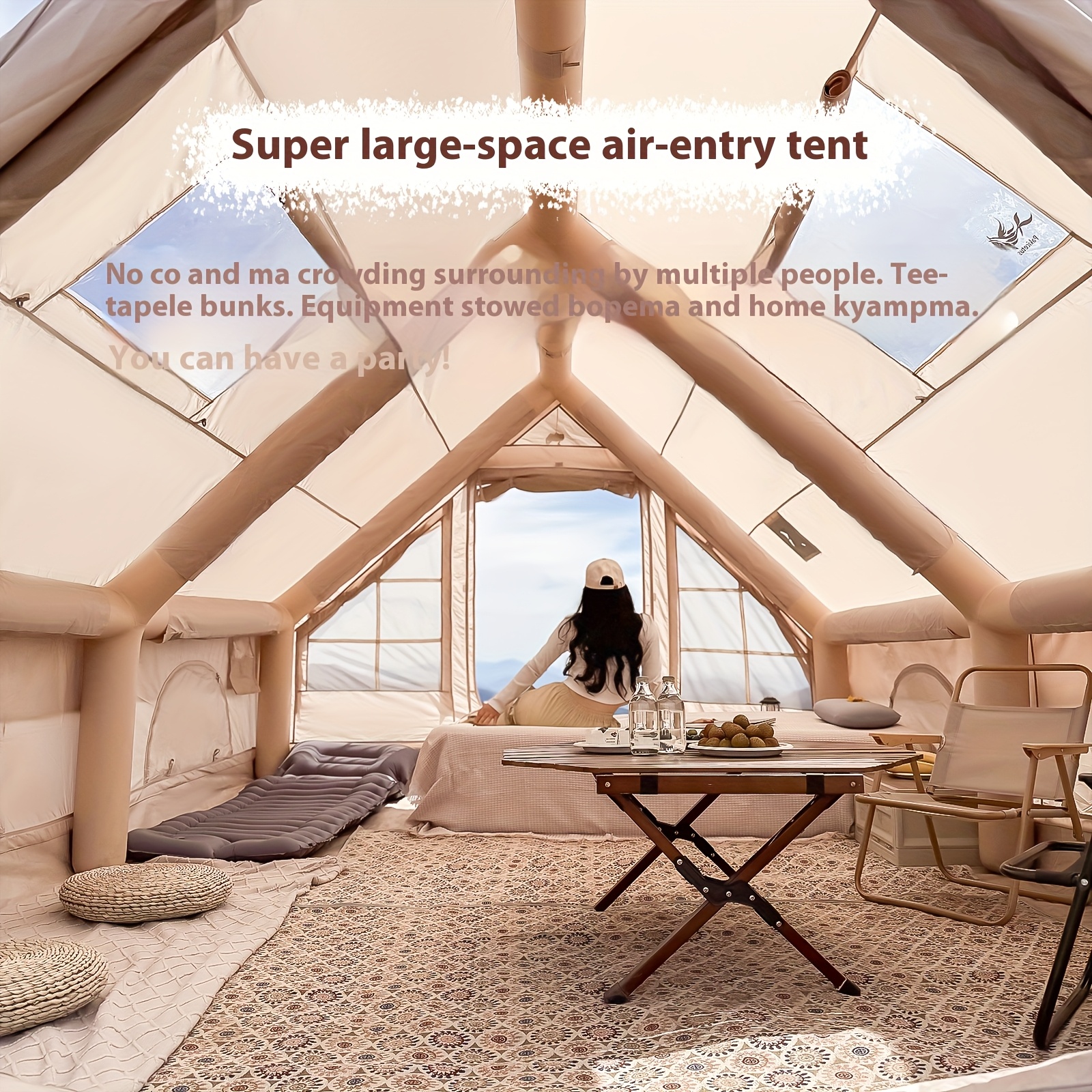 Inflatable camping tent is suitable for 4-8 people outdoor portable tent with windows, self-standing air tent for all seasons, inflatable tent, the tent is equipped with a simple and portable storage bag