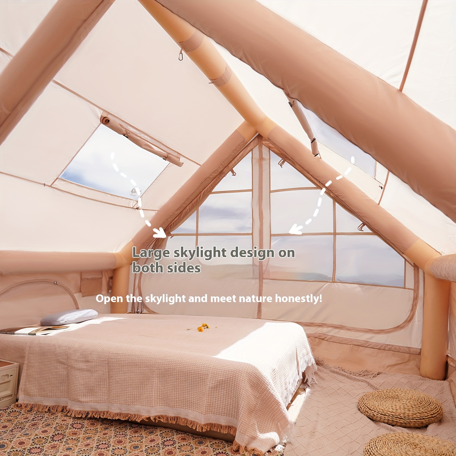 Inflatable camping tent is suitable for 4-8 people outdoor portable tent with windows, self-standing air tent for all seasons, inflatable tent, the tent is equipped with a simple and portable storage bag