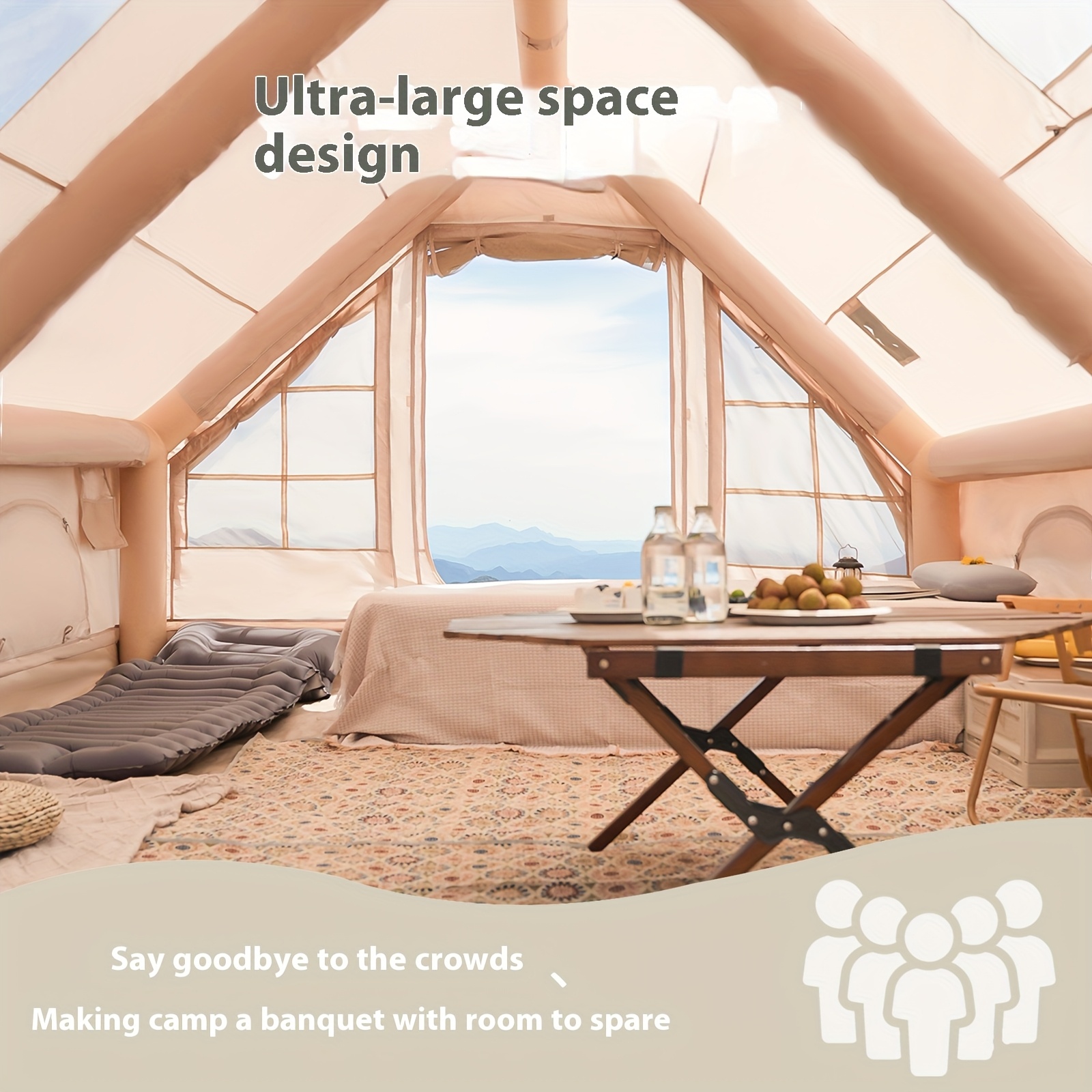 Inflatable camping tent is suitable for 4-8 people outdoor portable tent with windows, self-standing air tent for all seasons, inflatable tent, the tent is equipped with a simple and portable storage bag