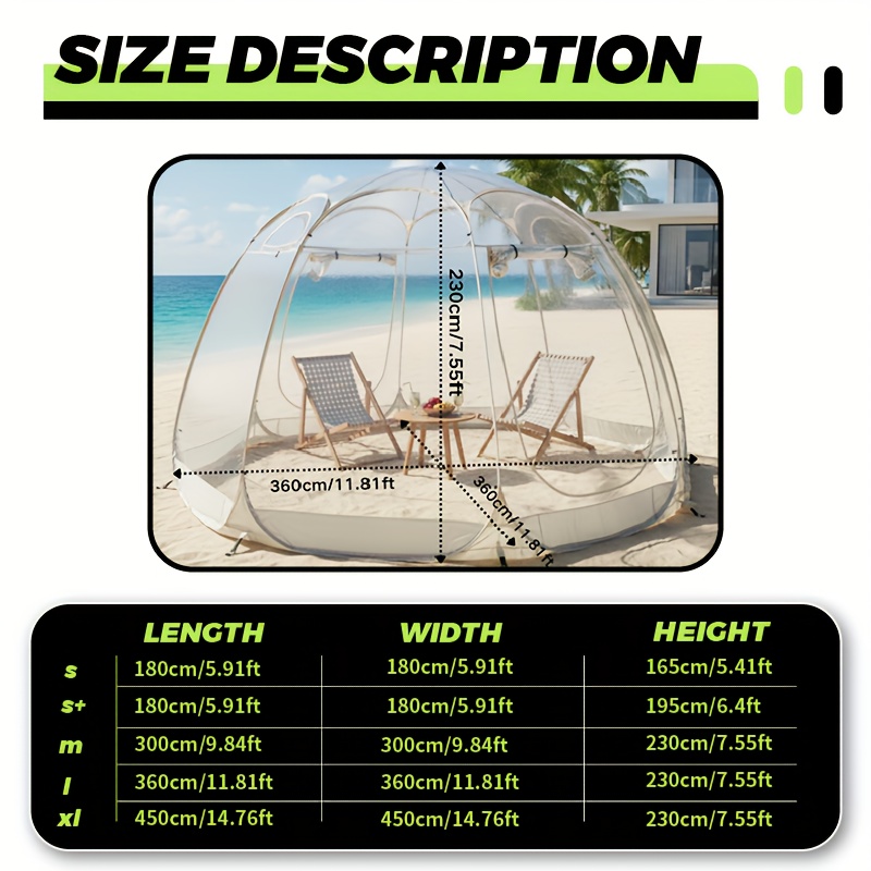 Pop-up bubble tent camping tent winter awning windproof and cold-proof suitable for garden terrace backyard (beige)