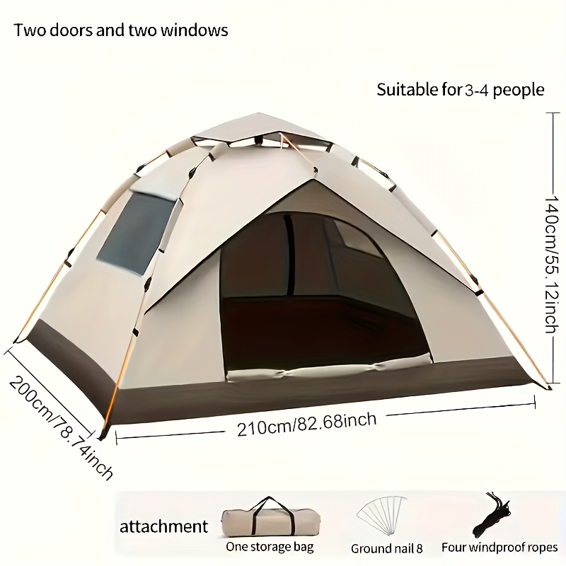 Automatic quick-open camping tent, 1-3/3-4 person all-season tent, equipped with double doors and screen windows, windproof lightweight green/beige tent, suitable for camping, hiking, hunting, travel, outdoor shelters, camper accessories, camping tents, gifts