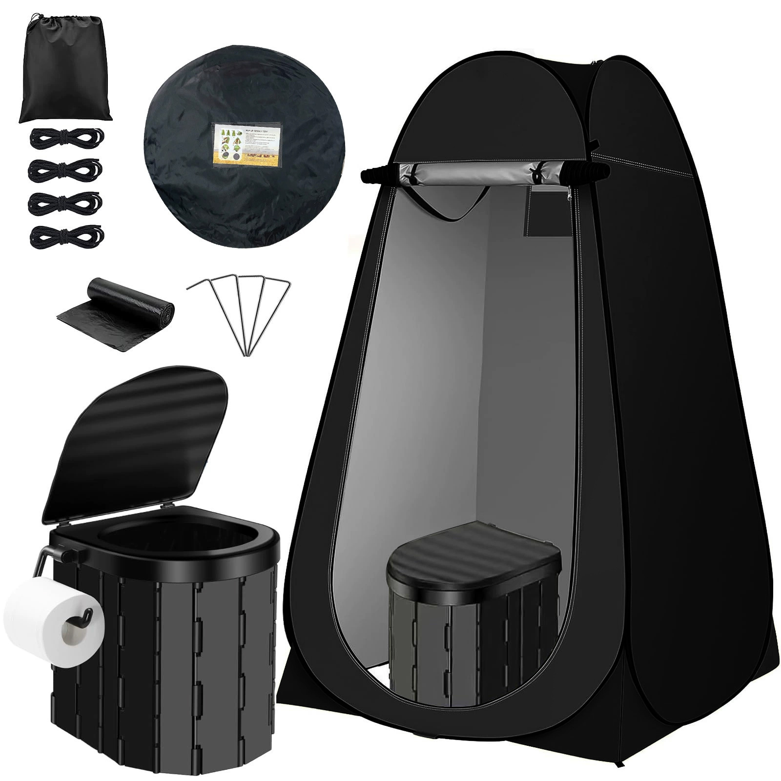 1.2メートル2窓黒テント+【トイレットペーパーフックタイプ】黒トイレ+シングルテント：120*120*190cm