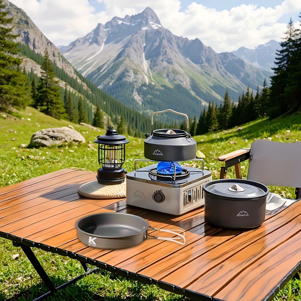9-piece camping cookware set - portable foldable pot/pan/kettle/bowl, suitable for 4 people | ideal for hiking/camping/RV travel | back to school season/Independence Day/Christmas/Black Friday/gifts
