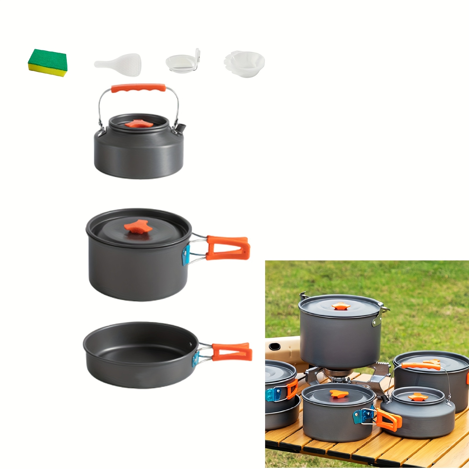 1 piece - Double pot portable camping stove set with cutlery, outdoor camping picnic cookware backpack equipment, suitable for outdoor camping and picnicking use