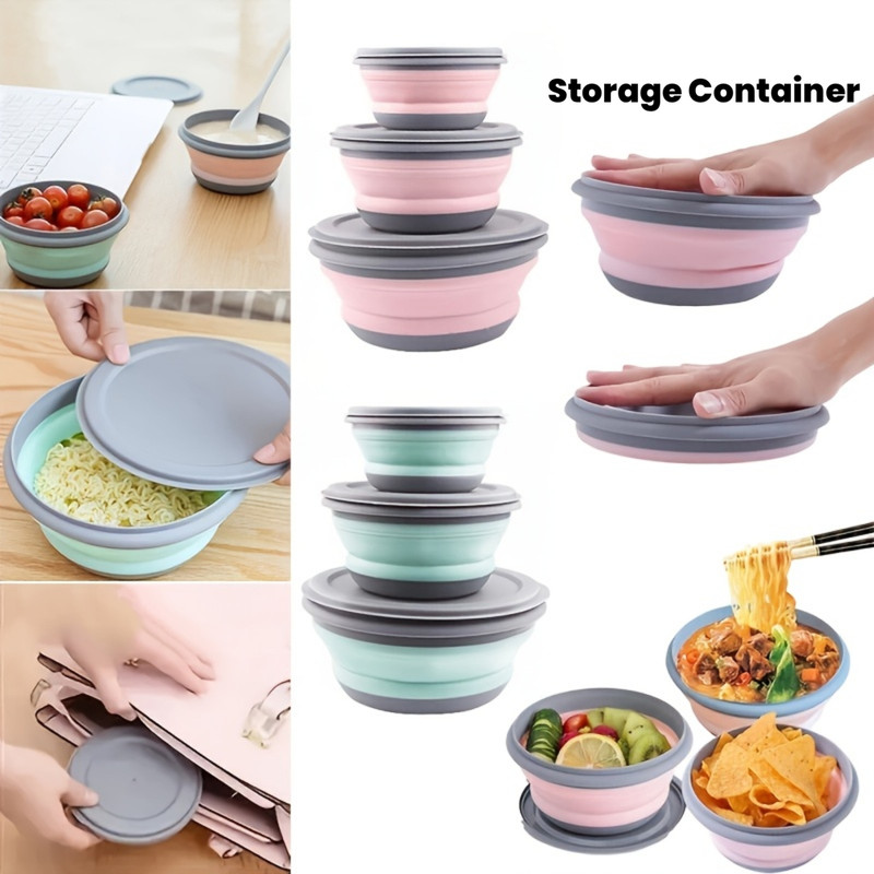 3-piece camping folding bowl set, retractable lunch box, salad bowl, lunch box with lid, food storage container