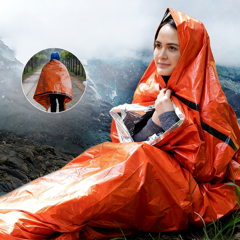 2 packs of outdoor emergency sleeping bags + drawstring pockets, suitable for outdoor camping and hiking