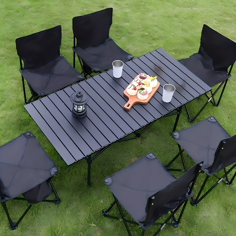 Folding Camping Table, Adjustable Height Portable Iron Folding Picnic Backpacking Table, Large Storage and Carrying Bag for Picnic, Camping, BBQ, Party, Backyard, Beach