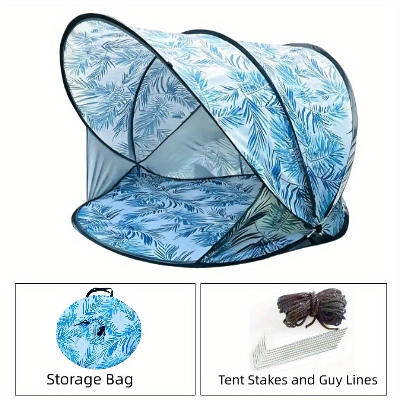 Blue and white leaf pattern tent + ground nails + windproof rope + storage bag
